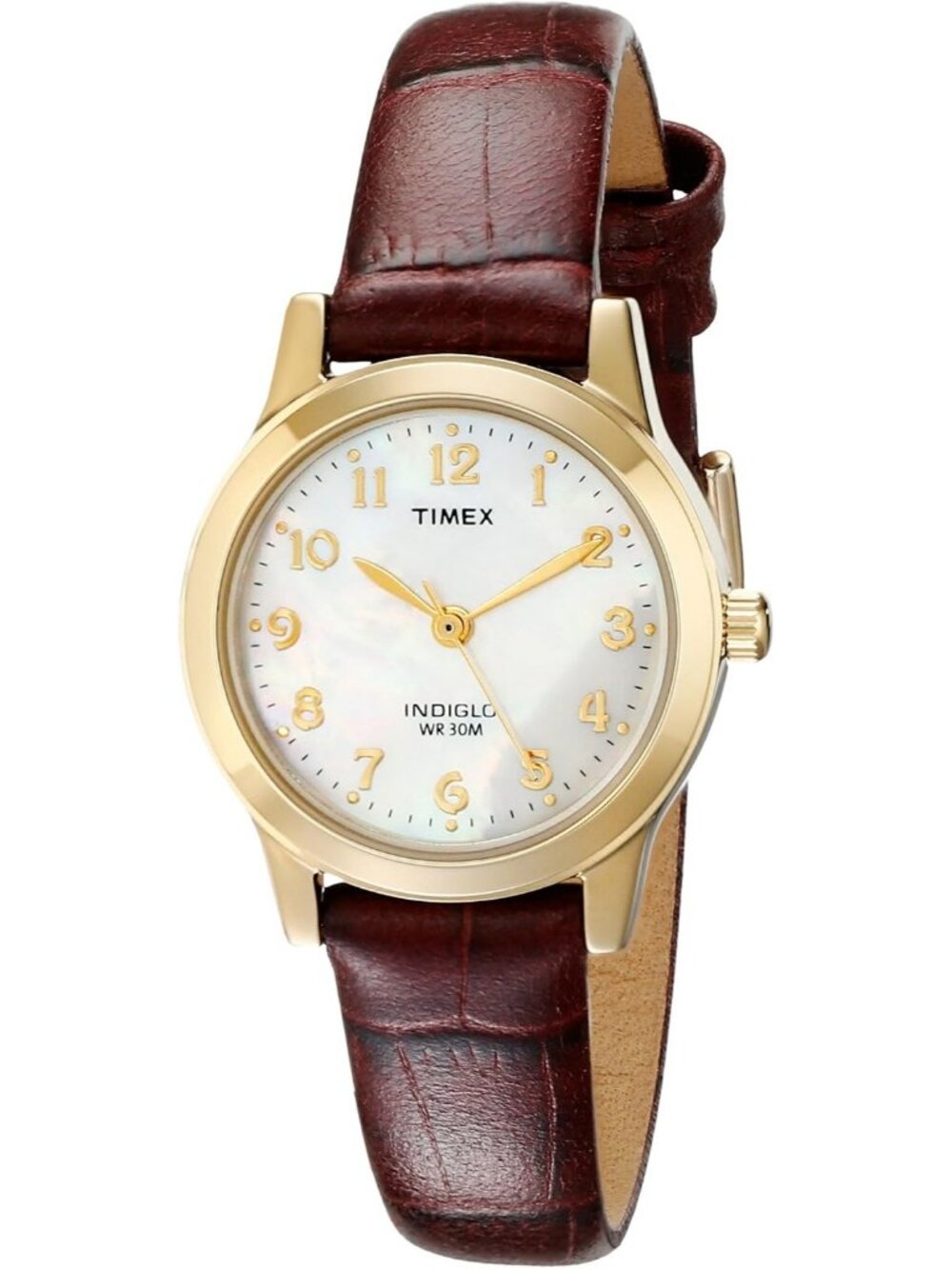 Women's Gold/Burgundy/MOP Adjustable Strap Mineral Glass Crystal Wrist Watch